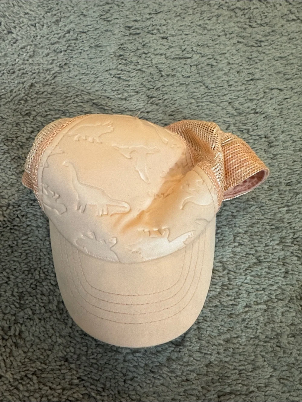 Peach Embossed Dinosaur Mesh Trucker Hat